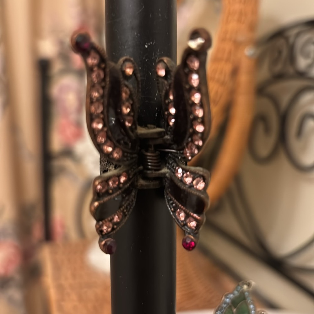 Vintage Butterfly Hair Claw with Pink Rhinestones
